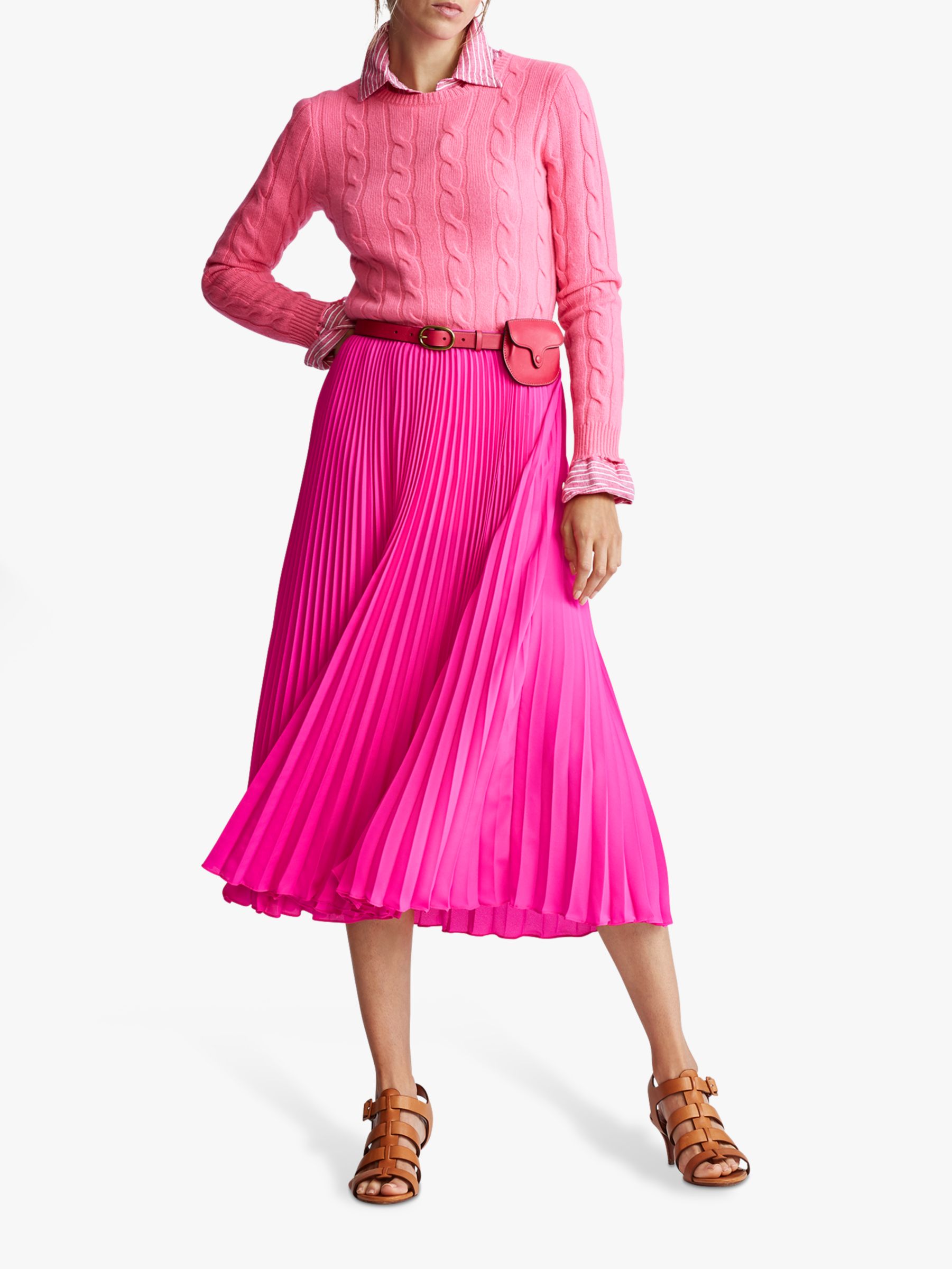 Polo Ralph Lauren Pleated Midi Skirt, Blaze Hot Magenta, 8