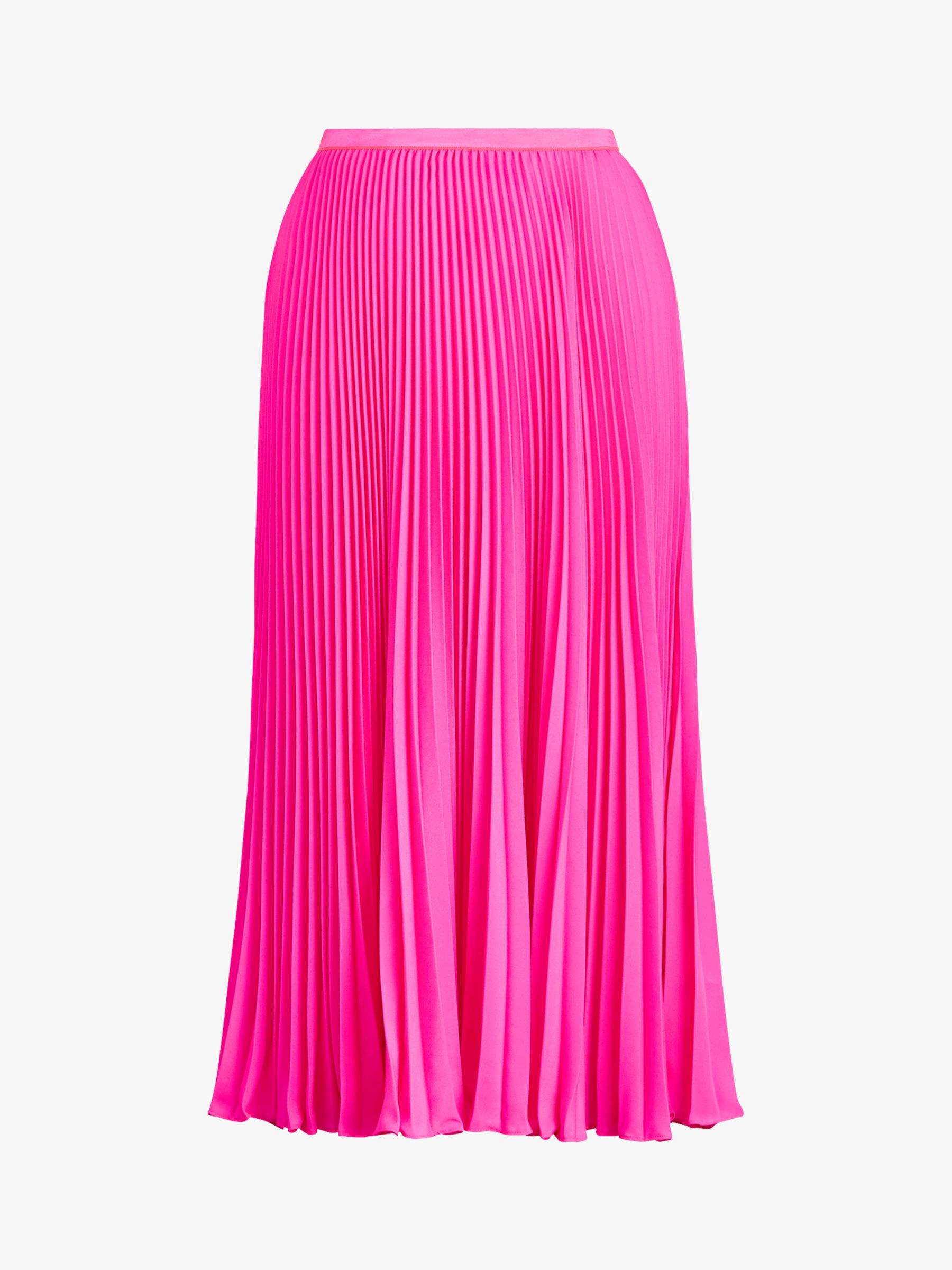 Polo Ralph Lauren Pleated Midi Skirt, Blaze Hot Magenta
