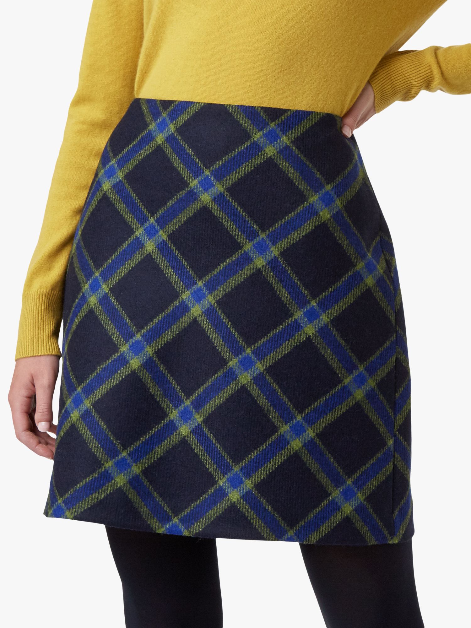 Hobbs Elea Check Wool Mini Skirt, Navy/Green at John Lewis & Partners