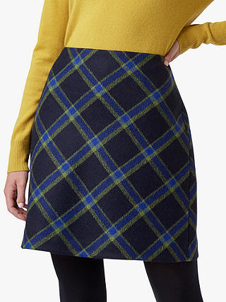 Hobbs Elea Check Wool Mini Skirt, Navy/Green