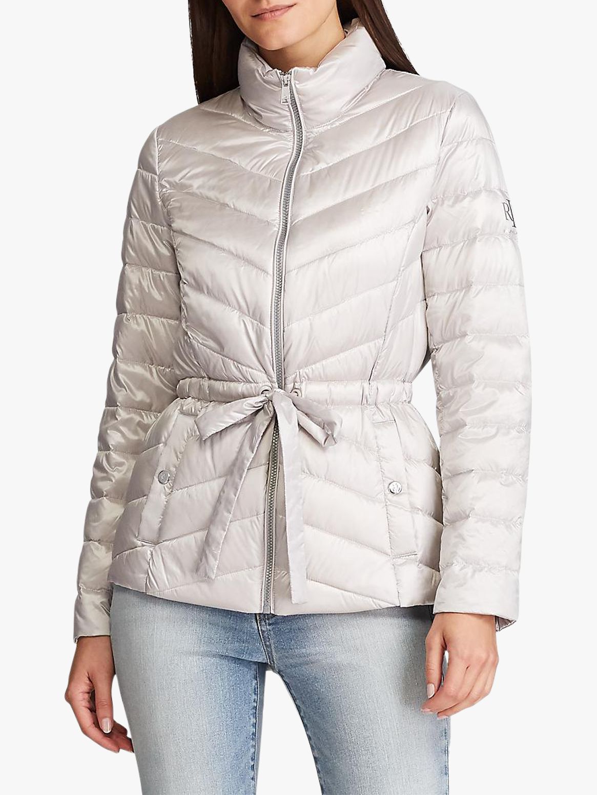 Lauren Ralph Lauren Quilted Drawstring Down Fill Jacket, Silver at John ...