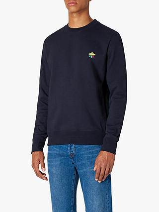 PS Paul Smith Organic Cotton Embroidered 'UFO' Motif Sweatshirt, Navy Blue