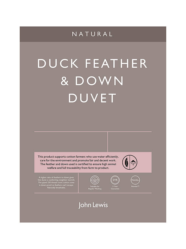 John Lewis Natural Duck Feather and Down Duvet, 4.5 Tog, White, Single, 135 x 200cm