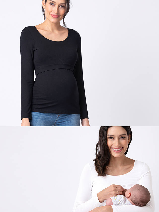 Seraphine Long Sleeve Maternity and Nursing Top, Pack of 2, Black/White