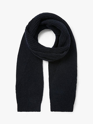 It's All Good Folk Recycled Wool Blend Stitch Detail Knit Scarf, Navy