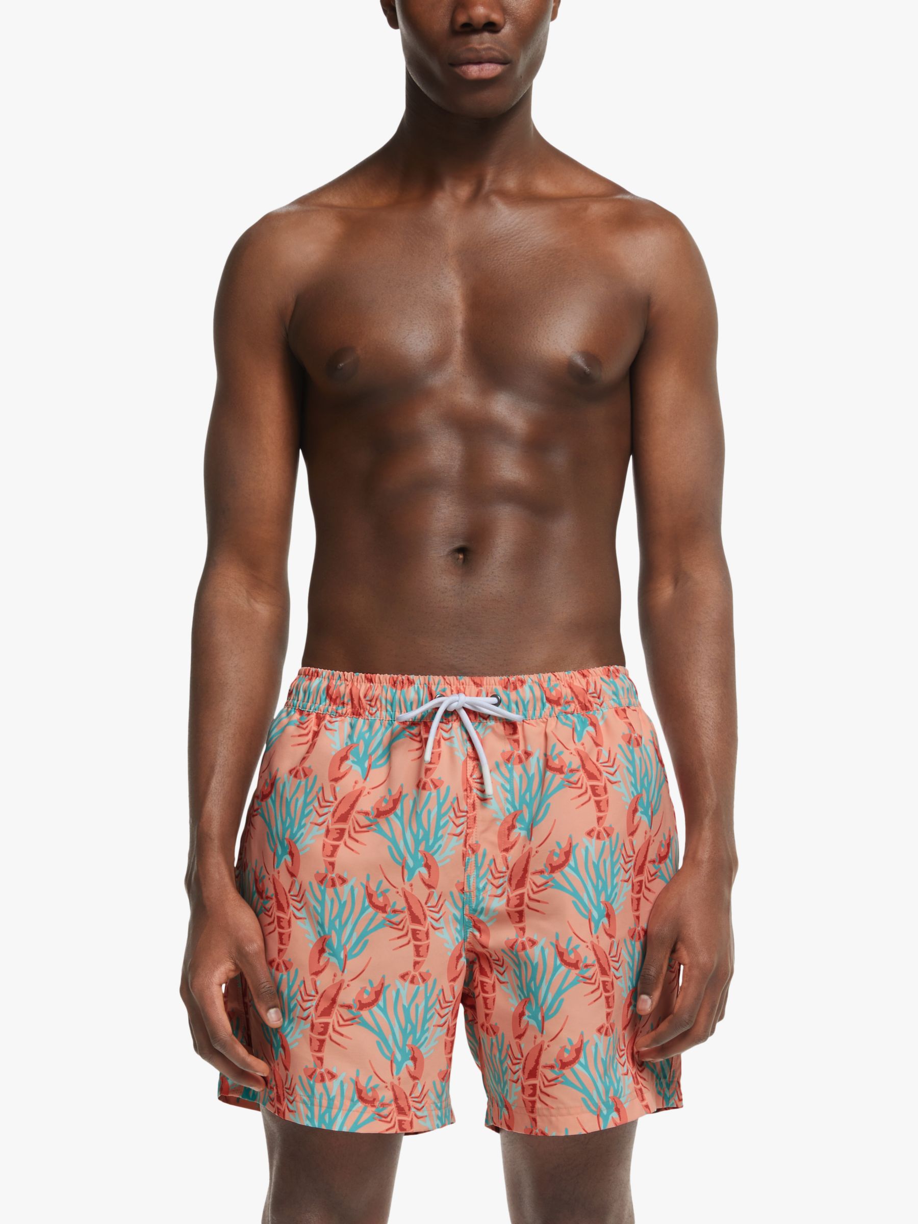 John Lewis & Partners Recycled Poly Lobster Print Swim Shorts, Coral