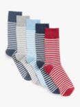 John Lewis Organic Cotton Rich Breton Stripe Men's Socks, Pack of 5, Navy/Grey/Blue/Black/Red