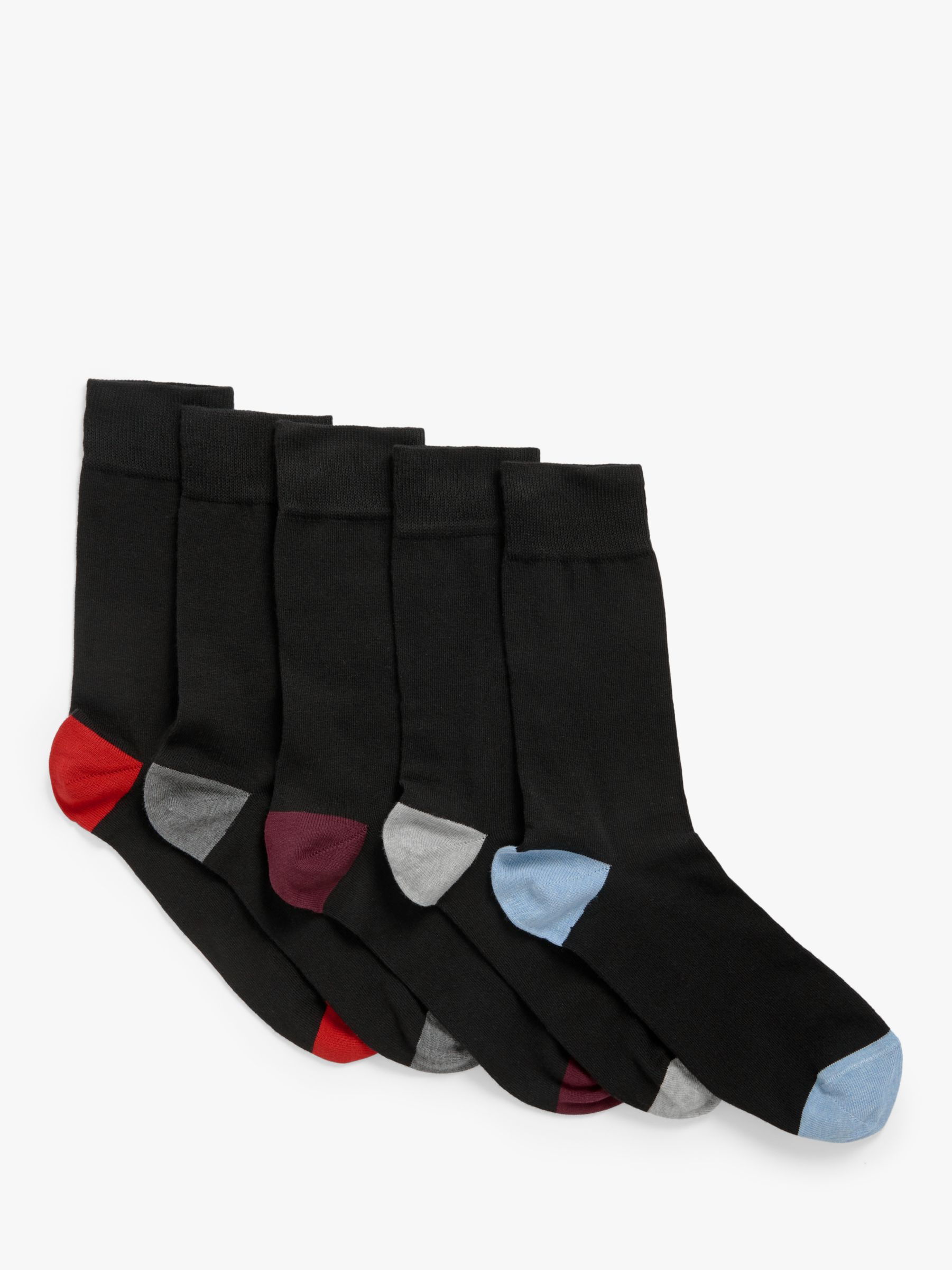 John Lewis Organic Cotton Rich Heel and Toe Men's Socks, Pack of 5, Black, S