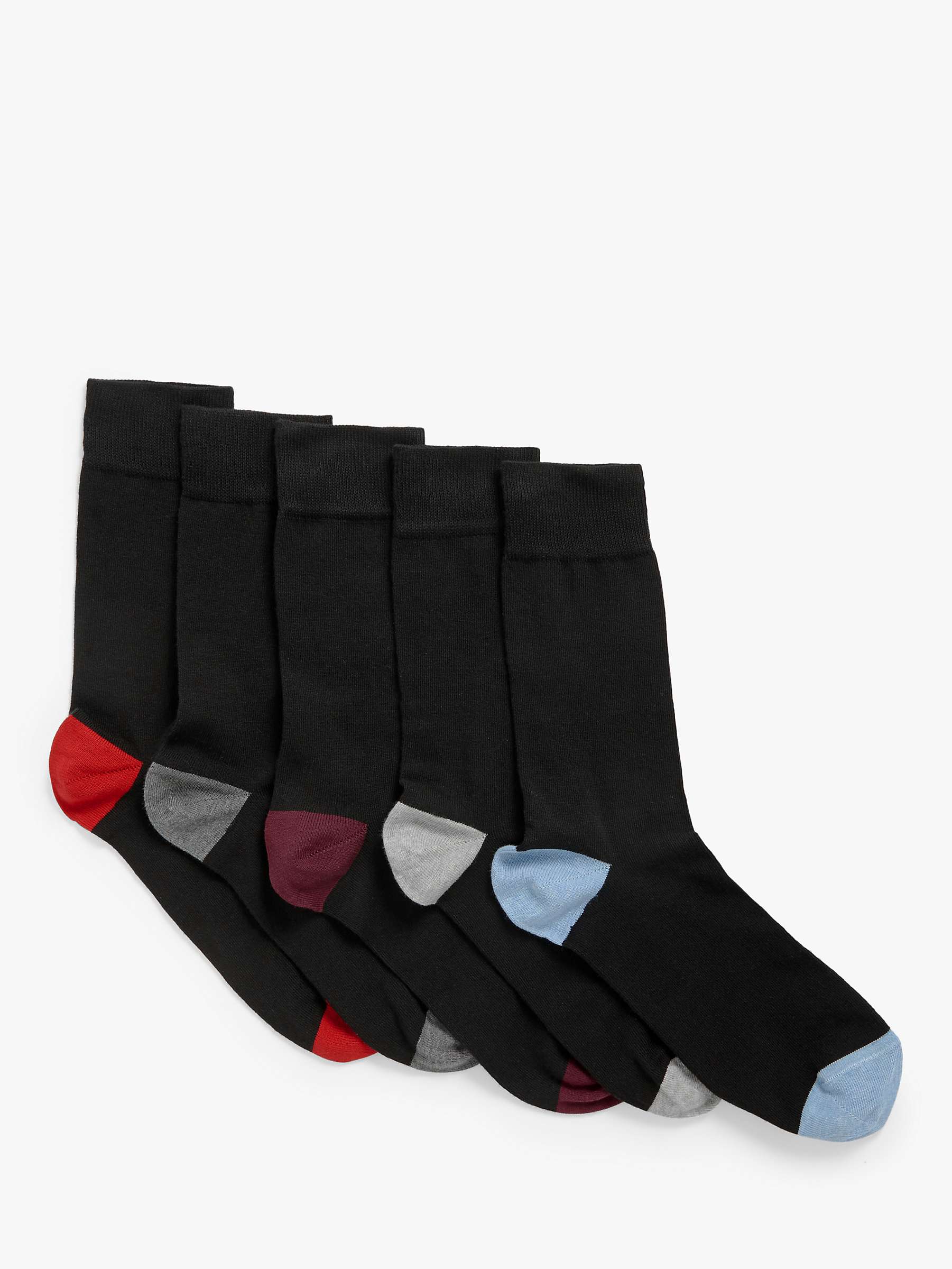 John Lewis Organic Cotton Rich Heel and Toe Men\'s Socks, Pack of 5, Black  at John Lewis & Partners