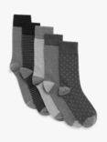 John Lewis Stripe Spot Organic Cotton Rich Men's Socks, Pack of 5, Monochrome