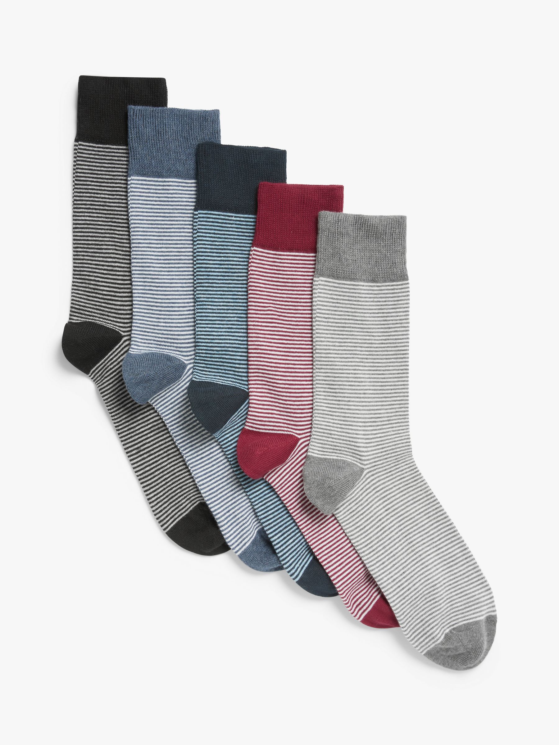 Buy John Lewis Organic Cotton Rich Feeder Stripe Men's Socks, Pack of 5, Black/Blue/Dark Blue/Burgundy/Grey Online at johnlewis.com