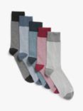 John Lewis Organic Cotton Rich Feeder Stripe Men's Socks, Pack of 5, Black/Blue/Dark Blue/Burgundy/Grey