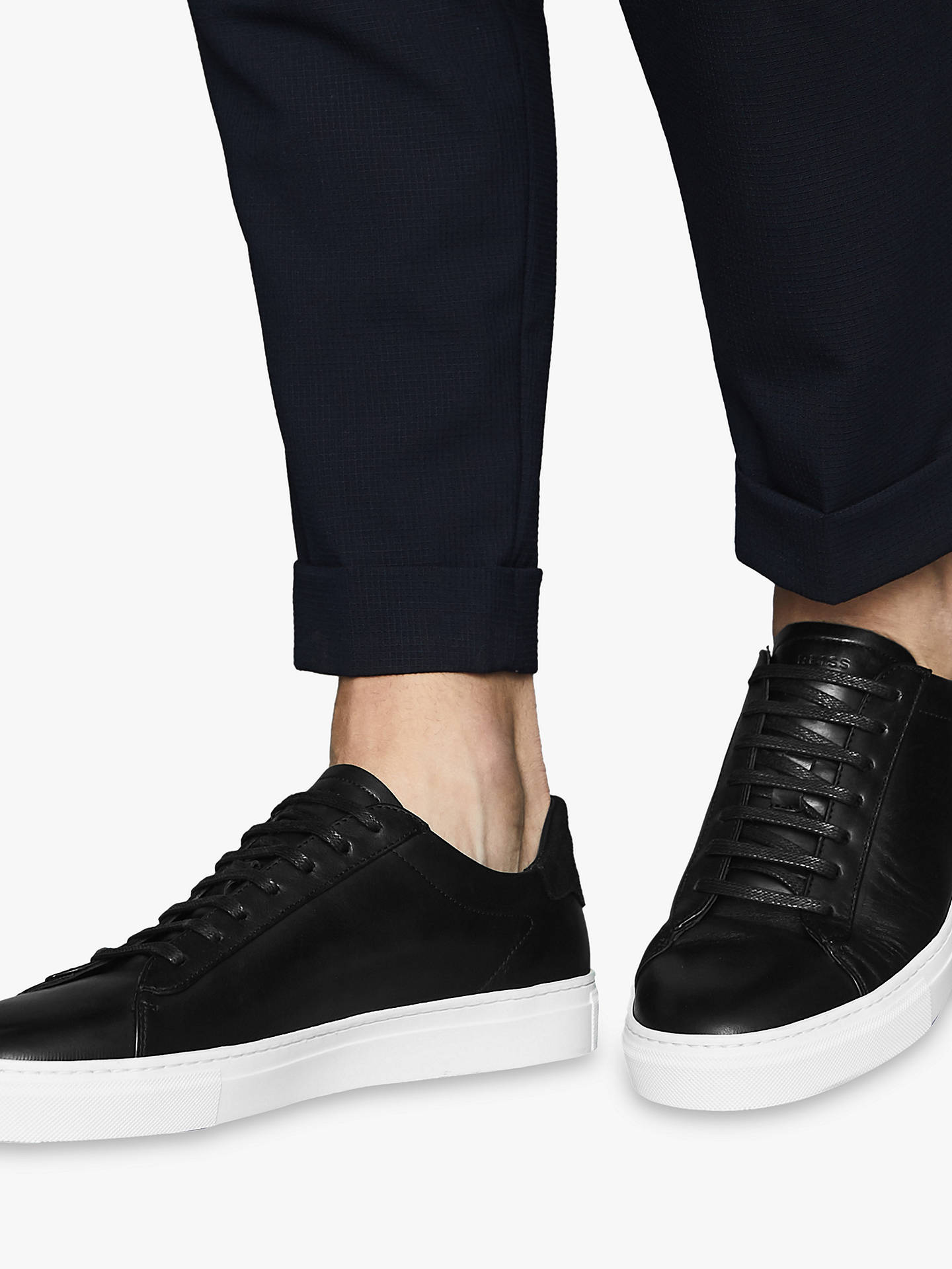 Reiss Finley Leather Trainers, Black at John Lewis & Partners
