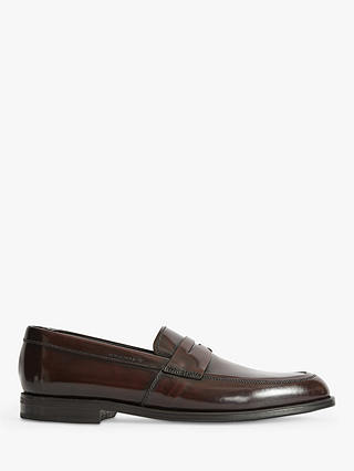 Reiss Ernest Leather Penny Loafers, Bordeaux Red