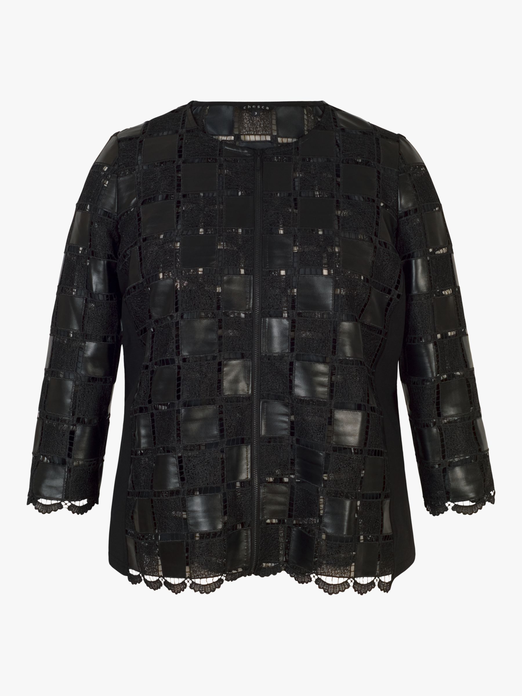 chesca Leatherette Check Jacket, Black at John Lewis & Partners