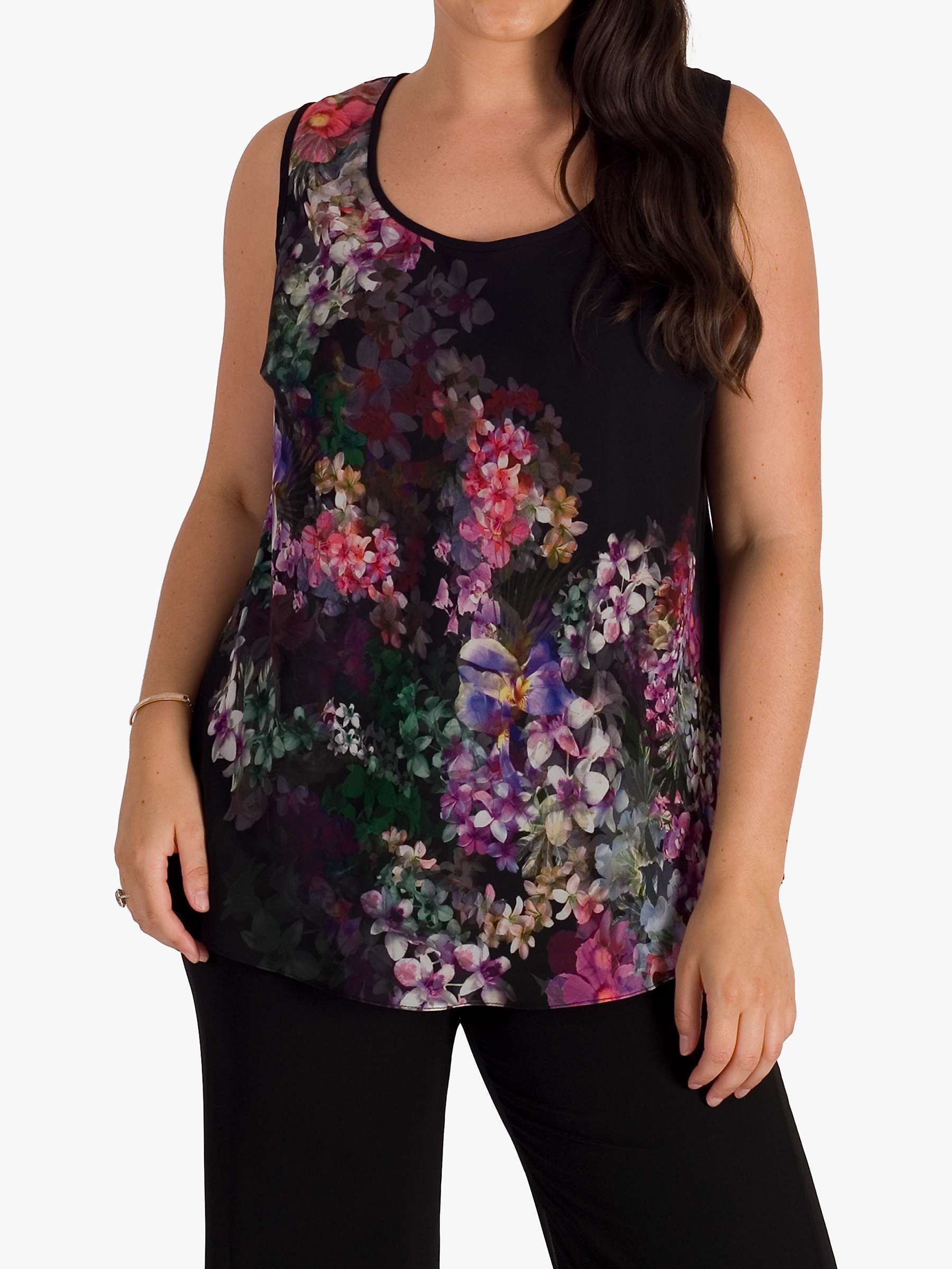 Chesca Floral Placement Cami Top, Black at John Lewis & Partners
