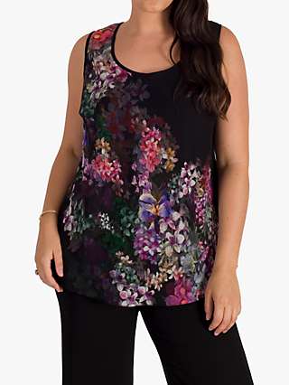 Chesca Floral Placement Cami Top, Black