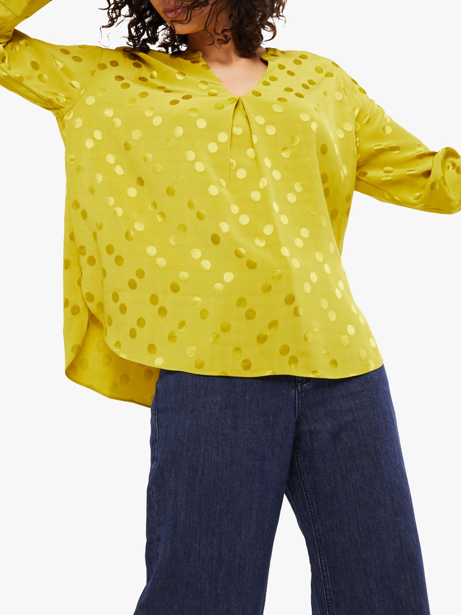 White Stuff Evergreen Abstract Print Top, Sunny Chartreuse