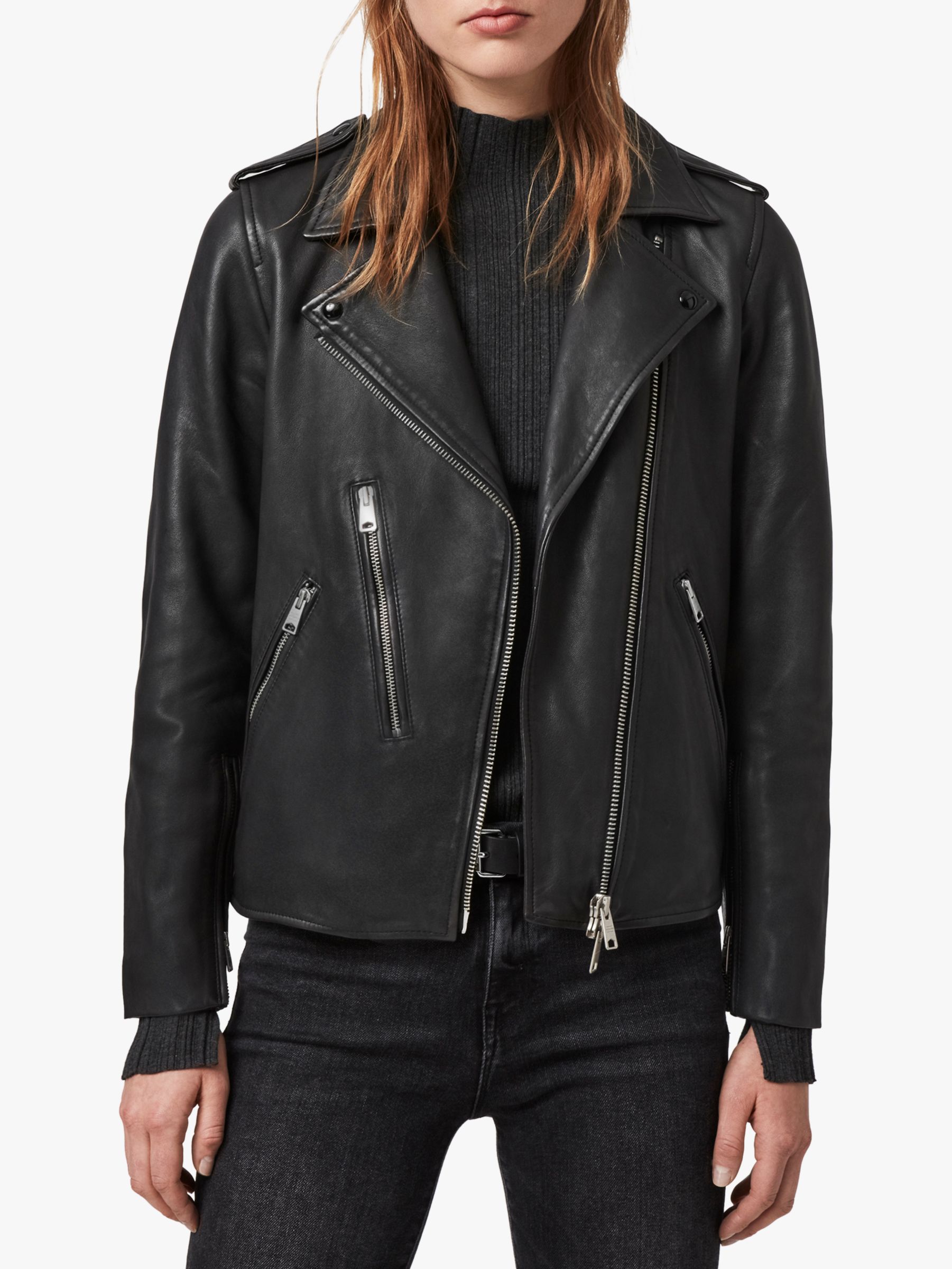 AllSaints Elva Leather Biker Jacket, Black