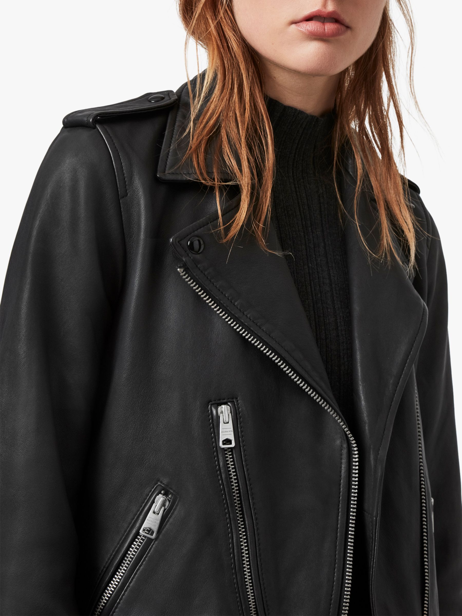 AllSaints Elva Leather Biker Jacket, Black