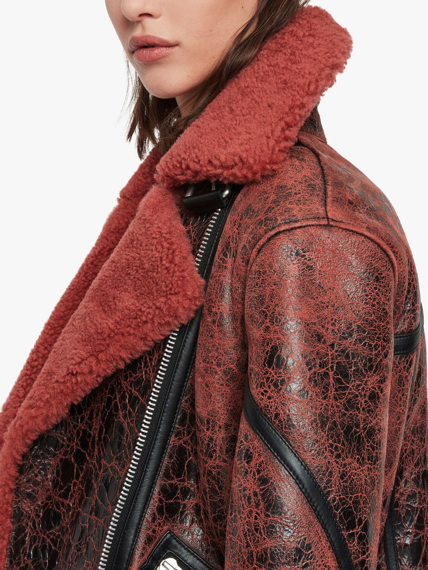 AllSaints Hawley Oversized Shearling Jacket, Raspberry Pink