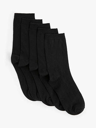 John Lewis & Partners Organic Cotton Rich Ankle Socks, Pack of 5, Black