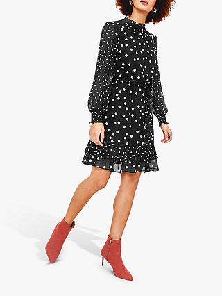 Oasis Patched Spot Print Skater Dress, Black/White