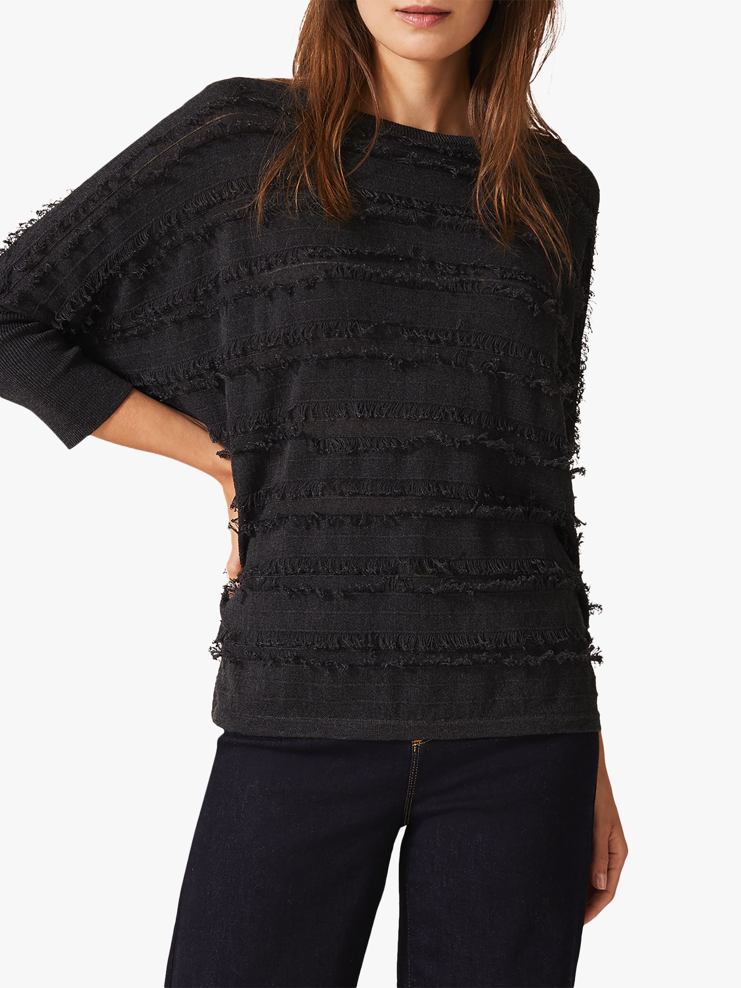 Phase Eight Frederica Fringe Jumper, Charcoal