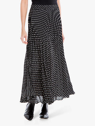 Max Studio Spot Print Pleated Skirt, Black/Ivory