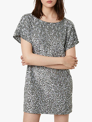 French Connection Aatami Embellished T-Shirt Mini Dress, Silver