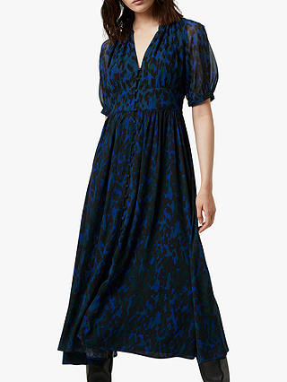 French Connection Inari Leopard Print Midi Dress, Electric Blue