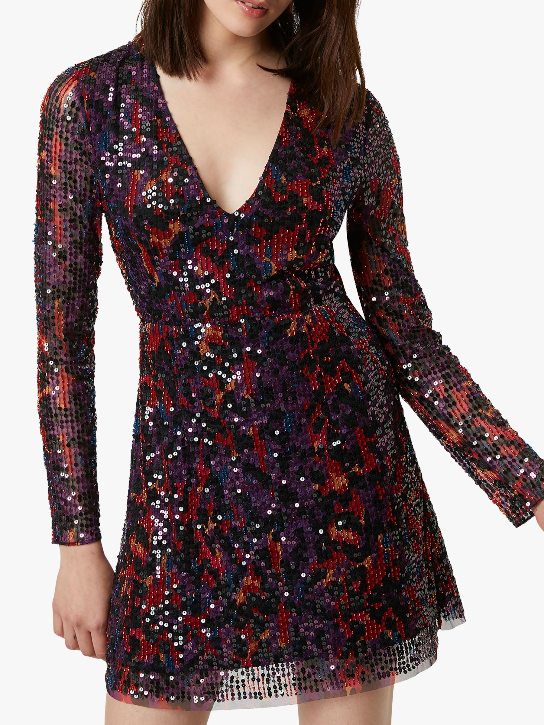 French Connection Inari Leopard Sequin Dress, Red