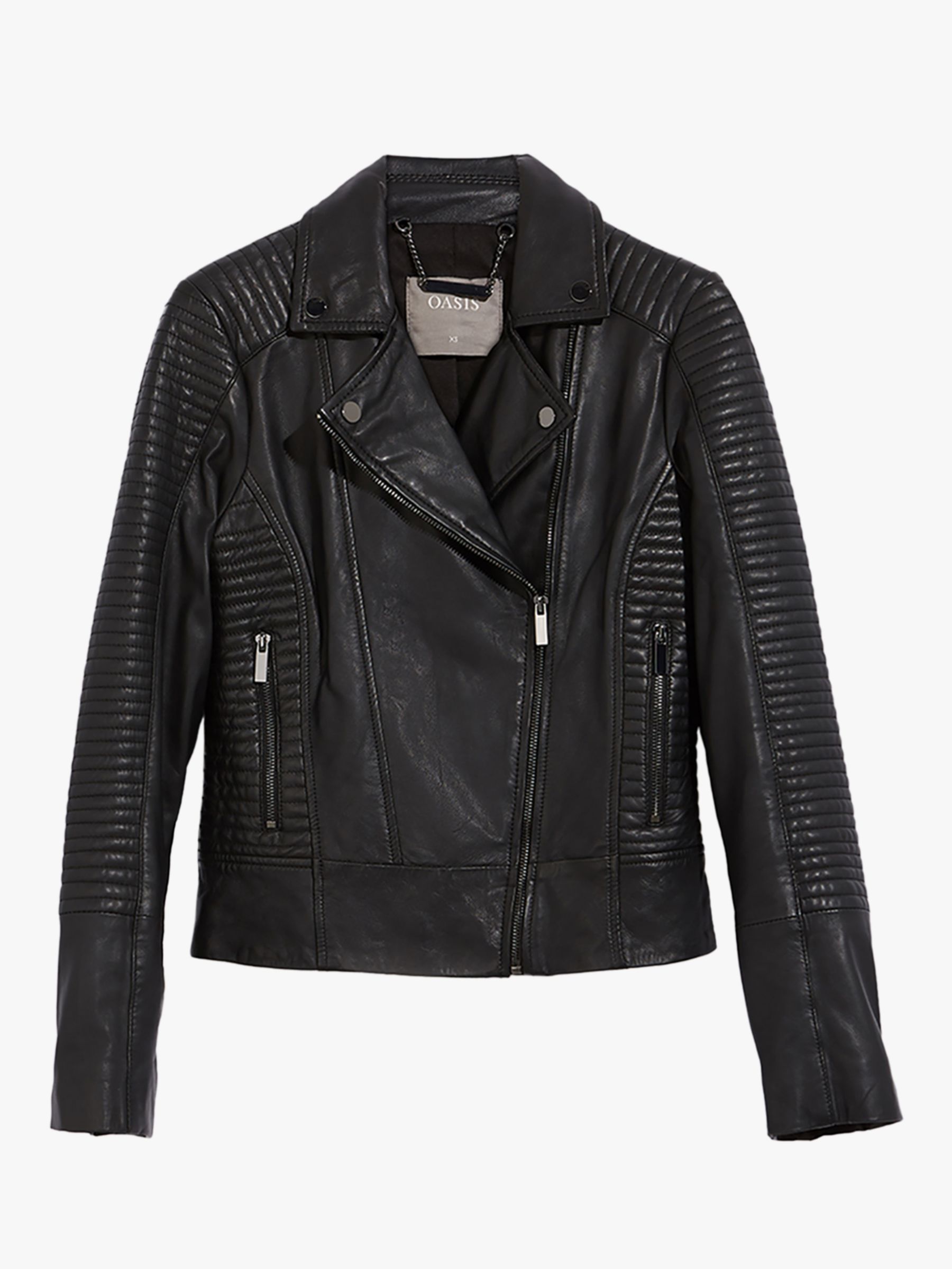Oasis Leather Stitch Biker Jacket, Black