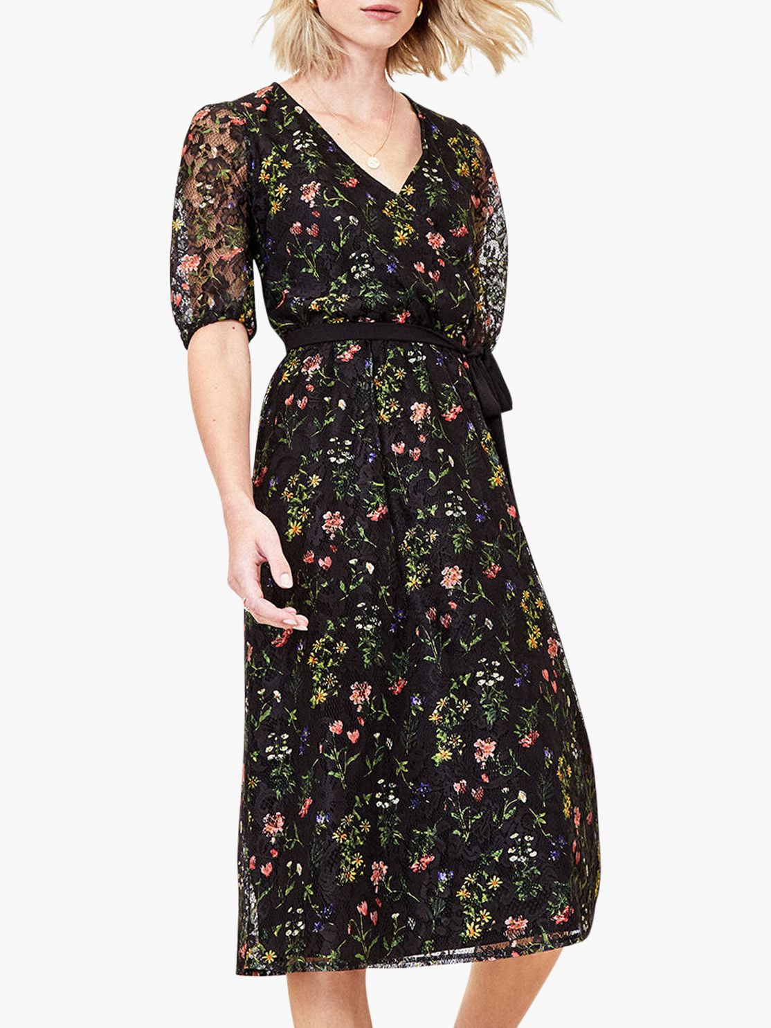 Oasis Floral Lace Midi Dress, Black