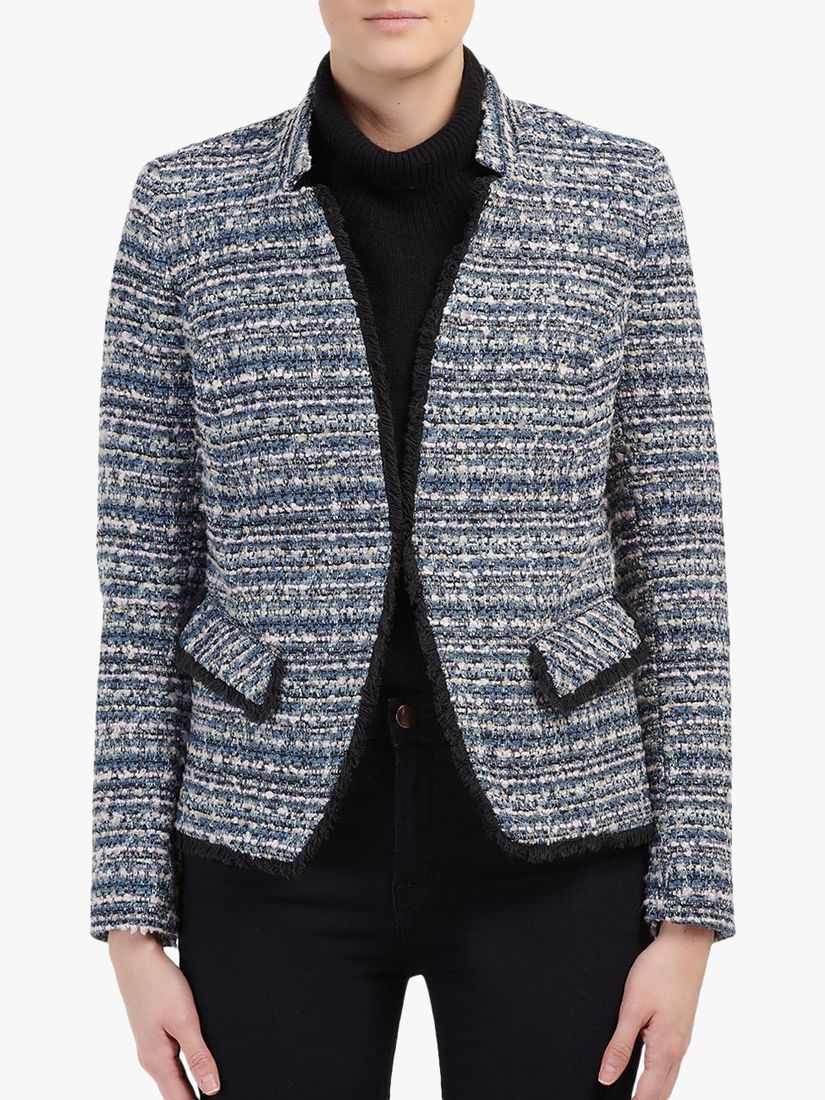 Helene For Denim Wardrobe Double Breasted Tweed Boucle Jacket, Blue/Pink