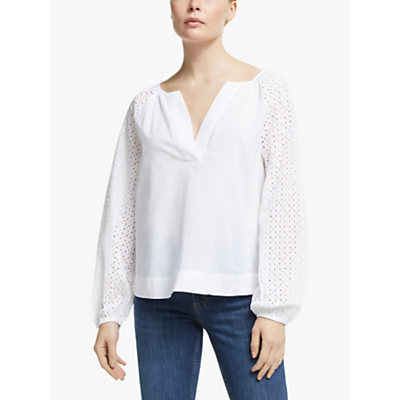 Tunic top in white with broderie long sleeves