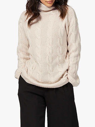Brora Cashmere Cable Knit  Funnel Neck Jumper, Swan