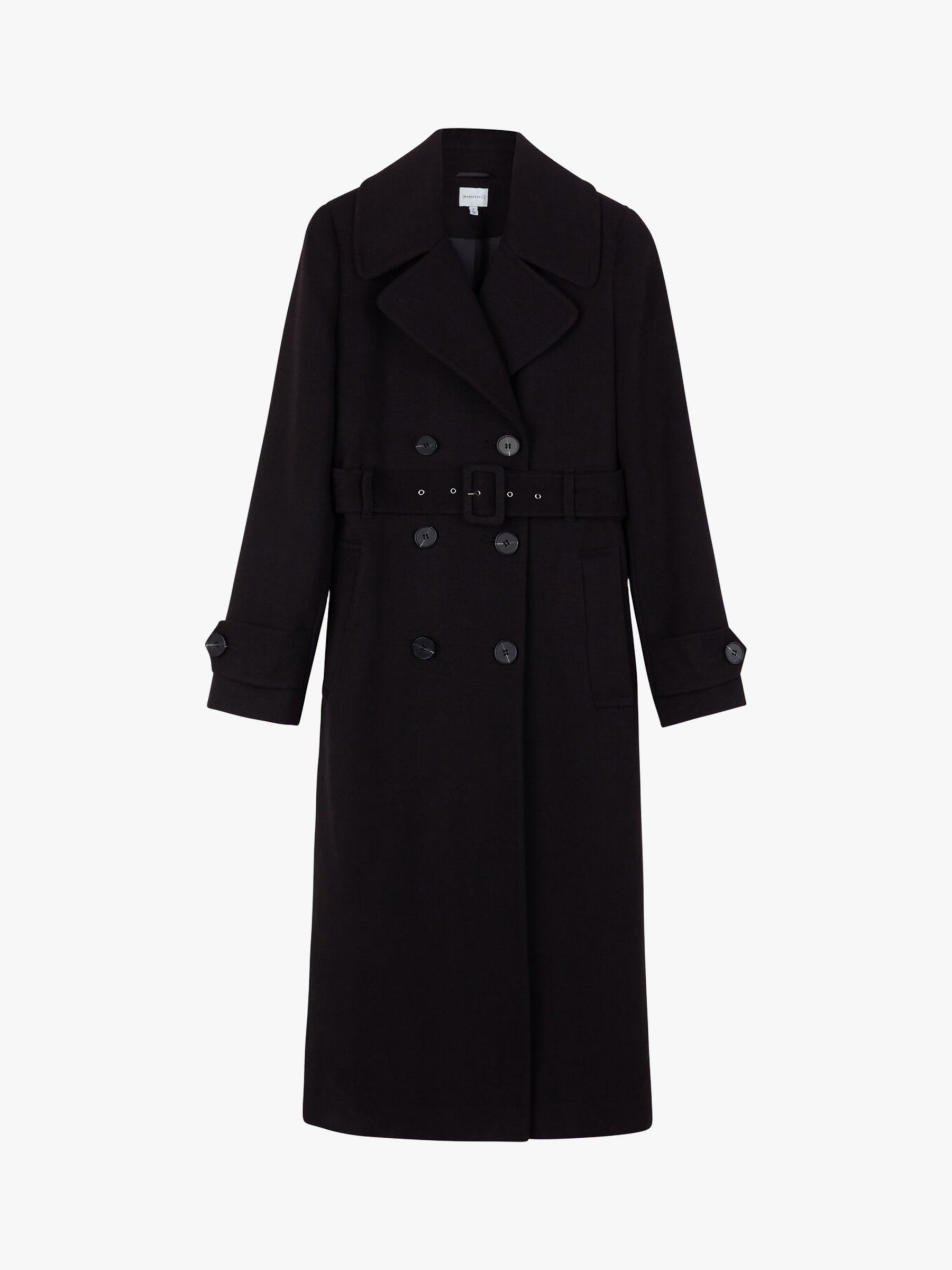 Warehouse Full Length Belted Coat, Black
