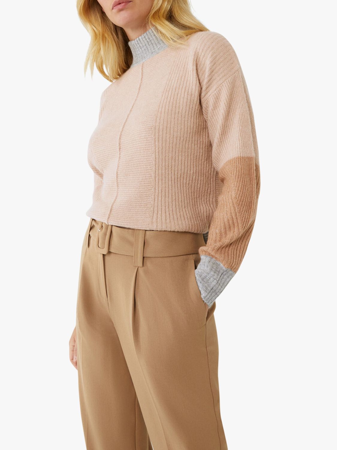 Warehouse Colour Block Cardigan, Camel