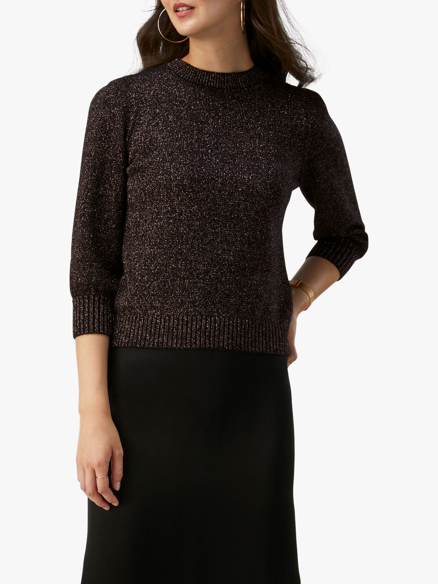 Pure Collection Crew Sparkle Sweater, Black