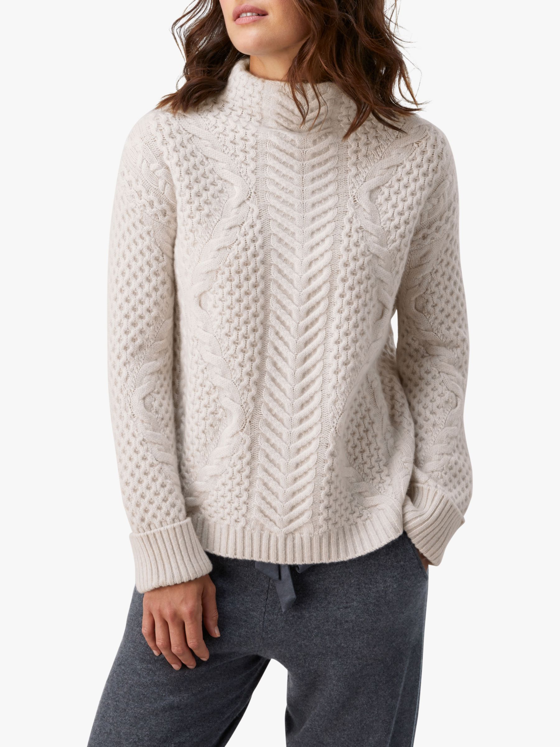 Pure Collection Cashmere Lofty Cable Knit Sweater, Alpine White at John ...