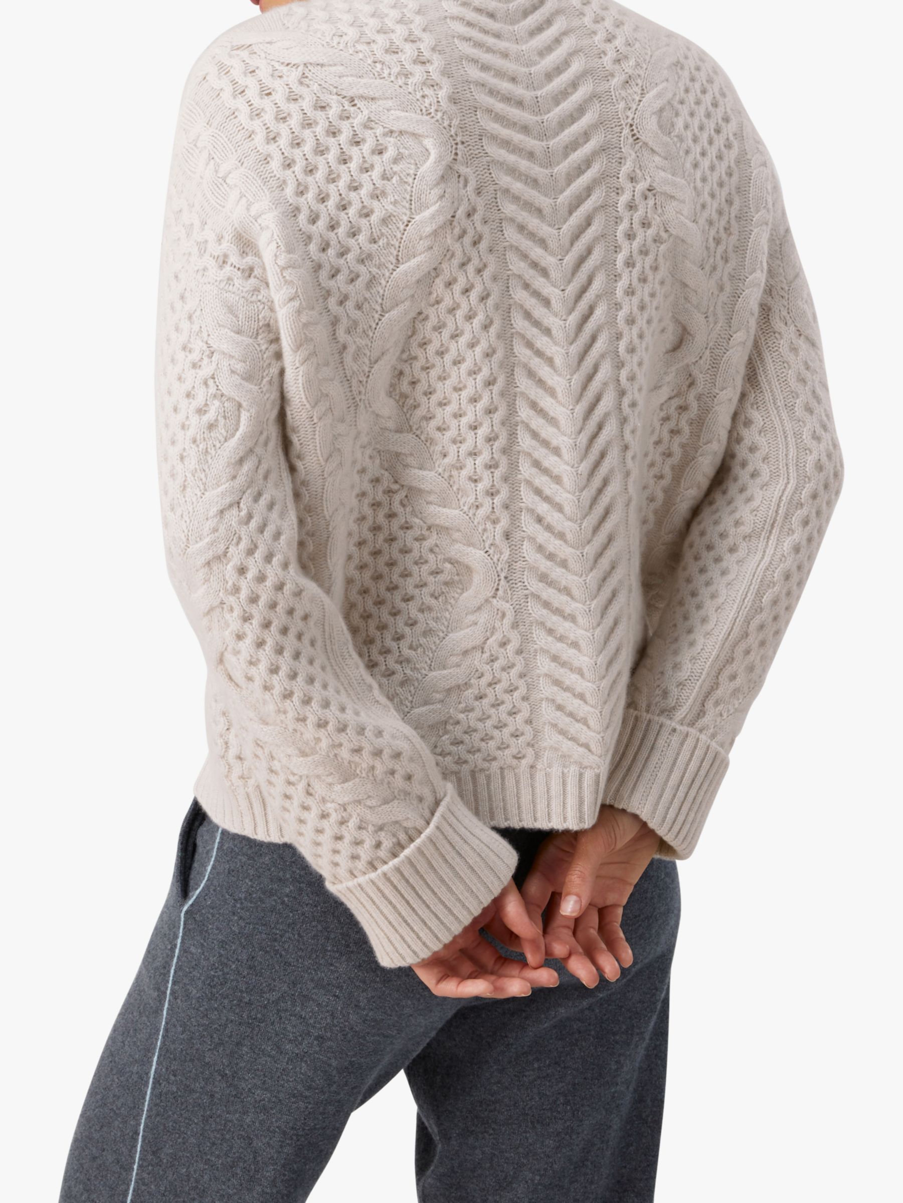 Pure Collection Cashmere Lofty Cable Knit Sweater, Alpine White at John ...