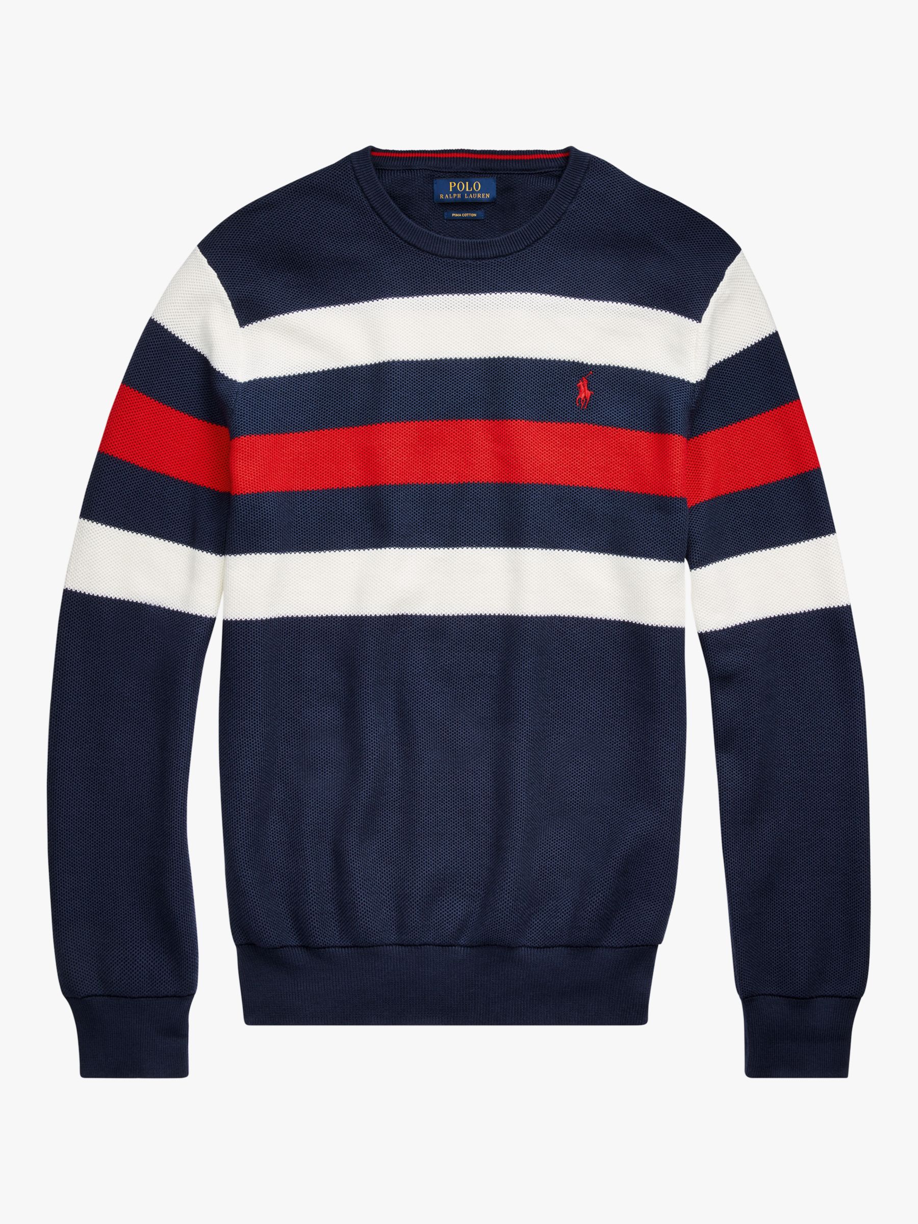 red white and blue polo sweater