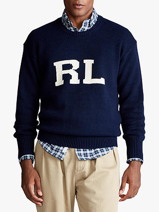 Polo Ralph Lauren Cotton RL Crew Neck Sweater, Hunter Navy