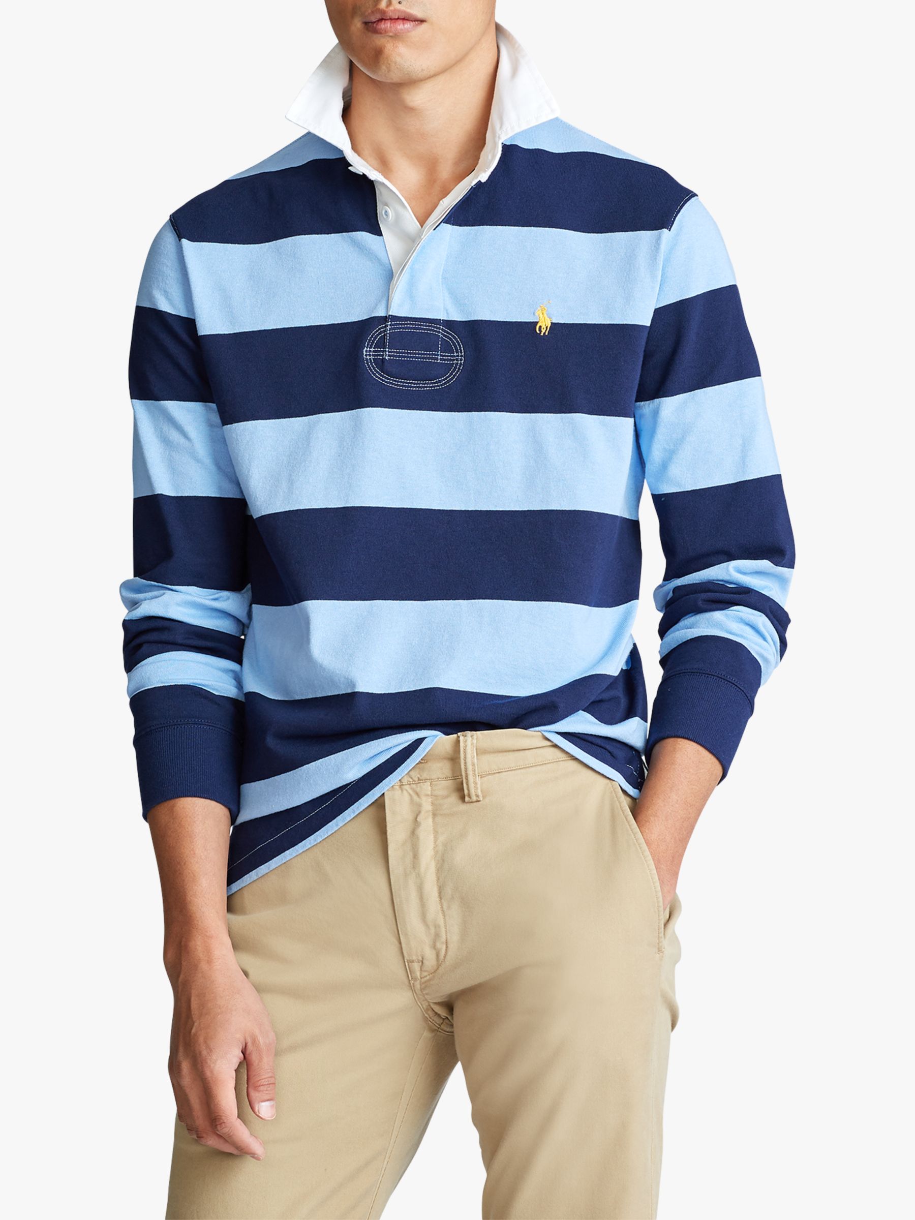 Polo Ralph Lauren Stripe Rugby Polo Shirt, Austin Blue/Newport Navy