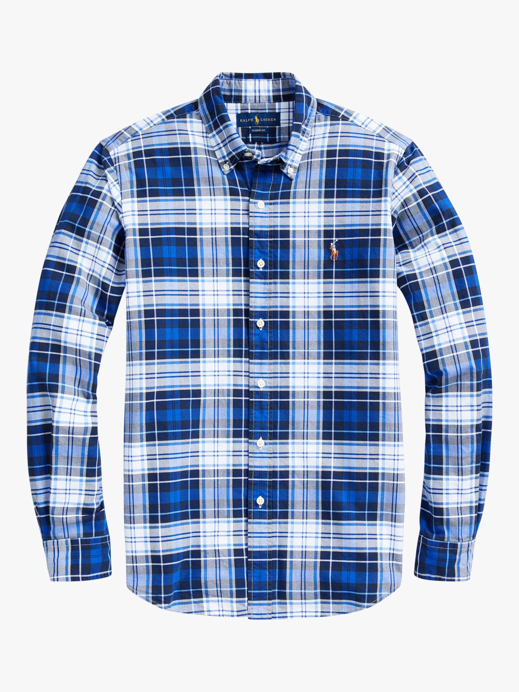 Polo Ralph Lauren Custom Fit Plaid Oxford Shirt, Blue/White at John