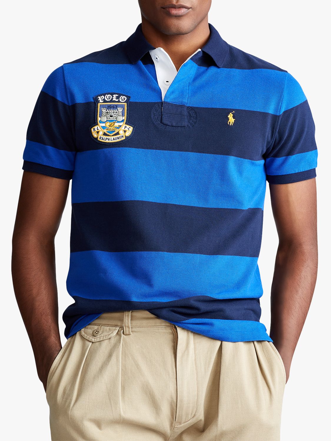 Polo Ralph Lauren Regular Fit Stripe Polo Shirt, Cruise Navy at John ...