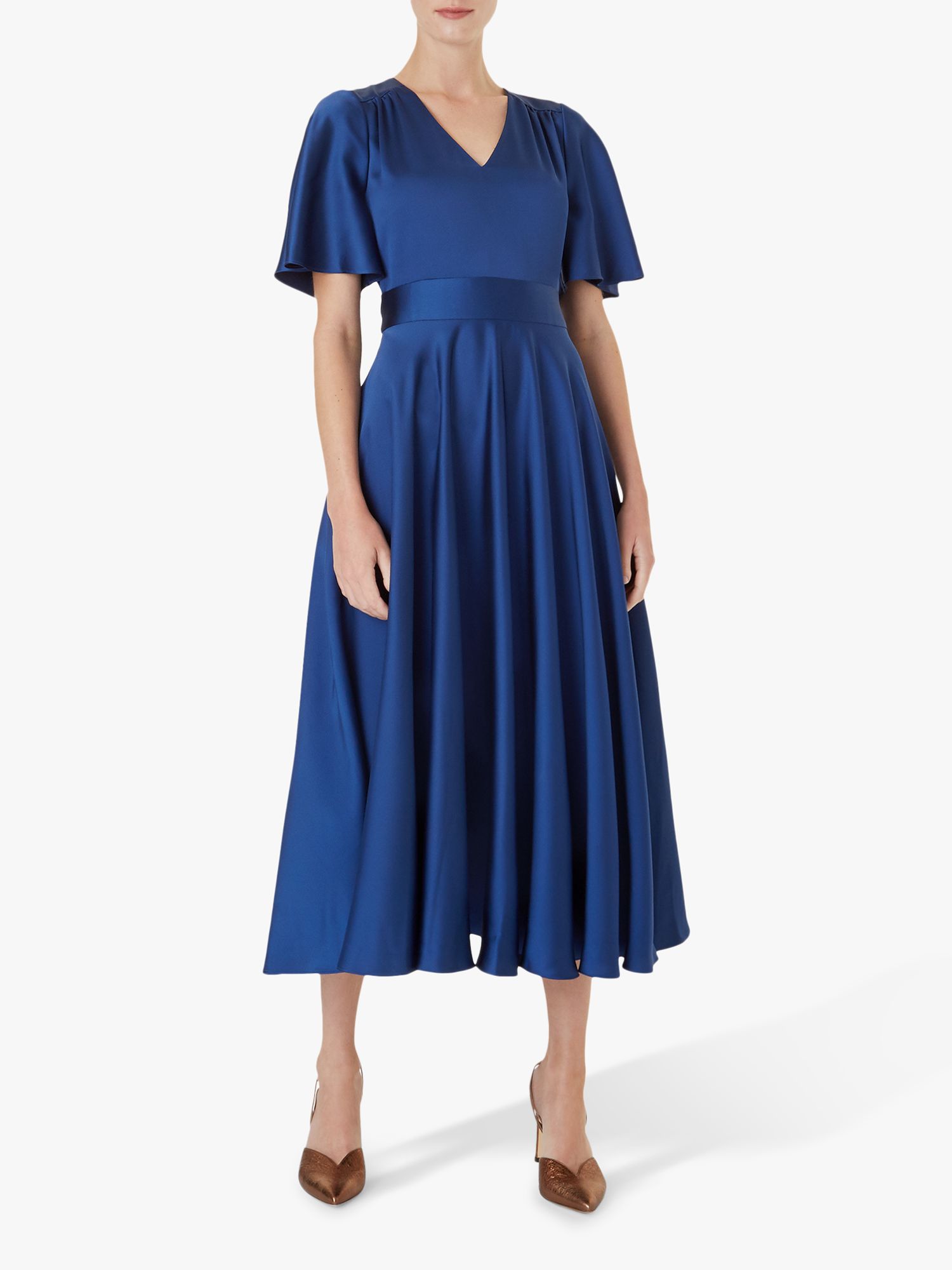 Hobbs Angelina Satin Dress, Regal Blue at John Lewis & Partners