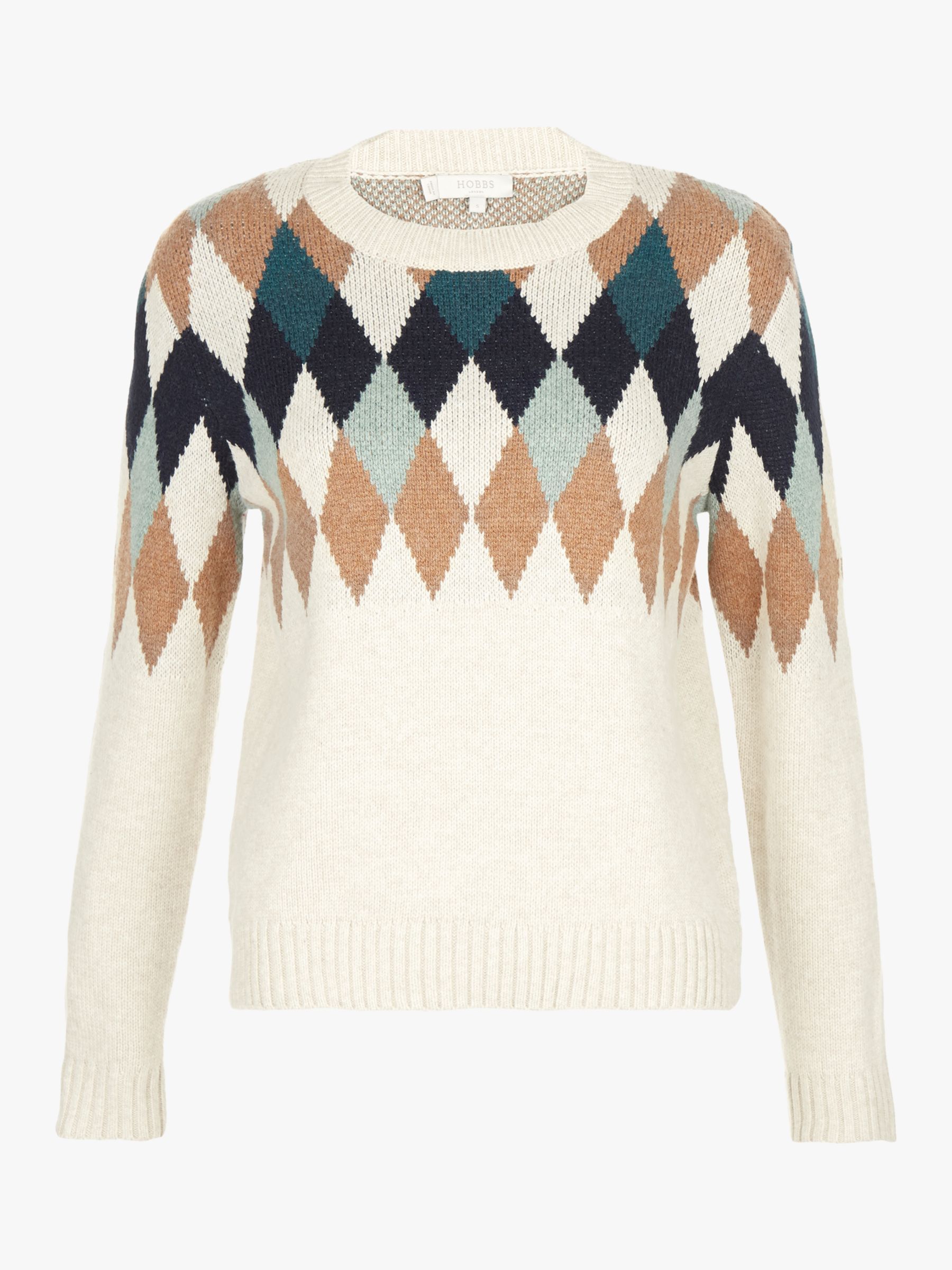 Hobbs Lupin Argyle Diamond Knit Sweater, Ivory/Multi