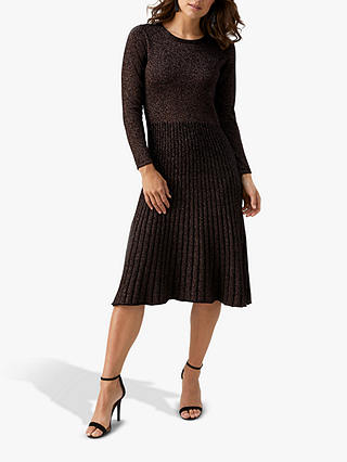 Pure Collection Shimmering Pleat Detail Knitted Dress, Black